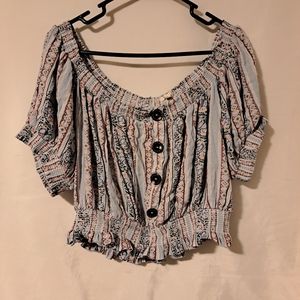 Rebellion Again Womens Sz XL Boho Elastic Off the Shoulder Cropped Tunic top